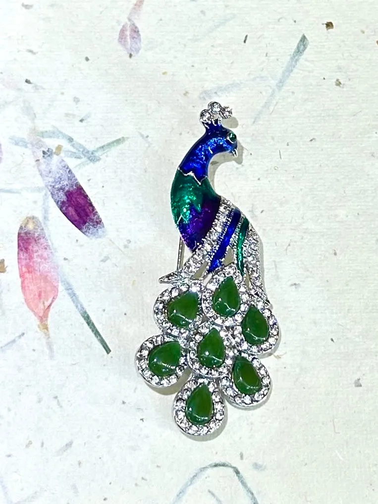 Canadian BC Jade Peacock Brooch / Pin Silver colour