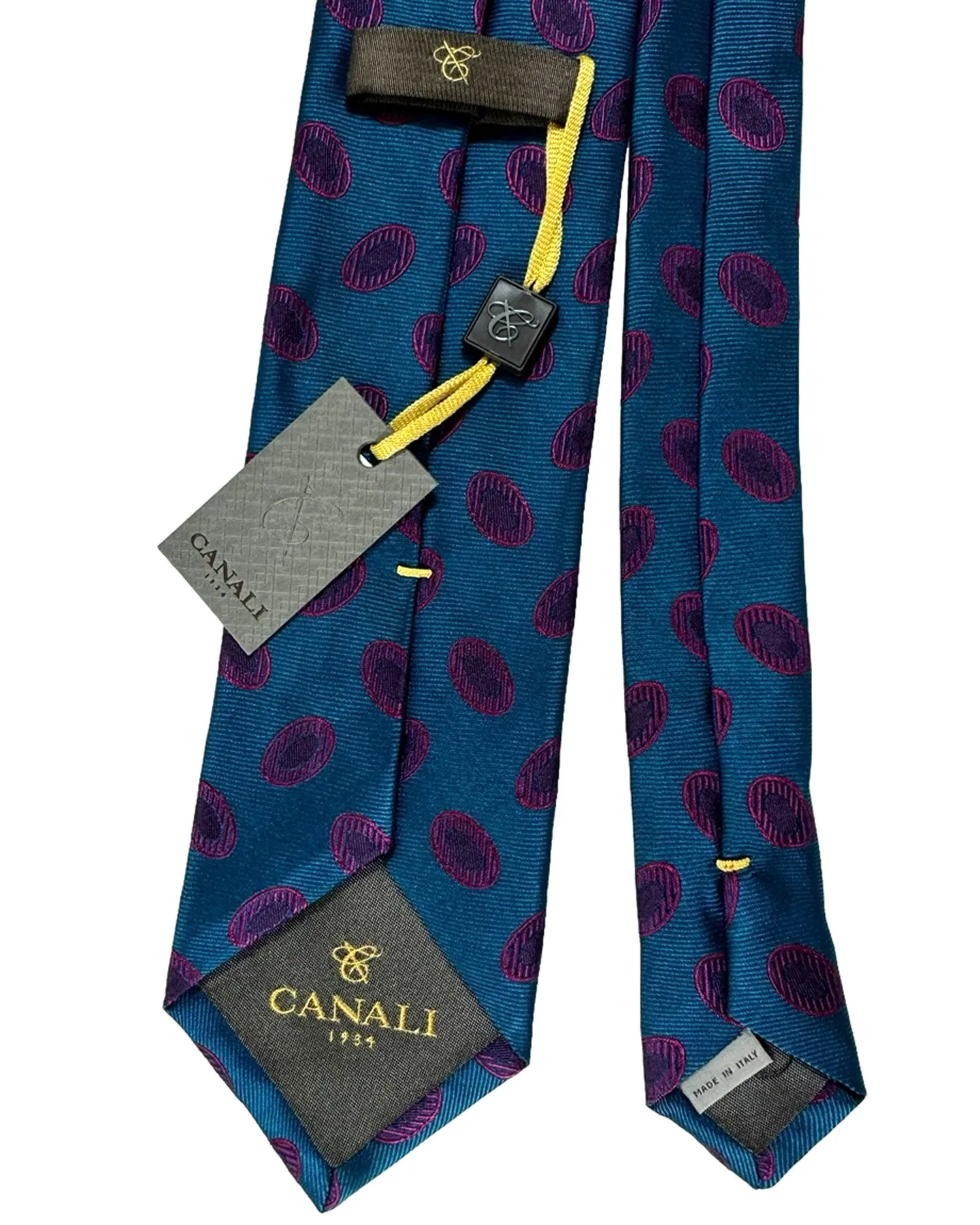 Canali Silk Tie Teal Fuchsia Brown Ovals