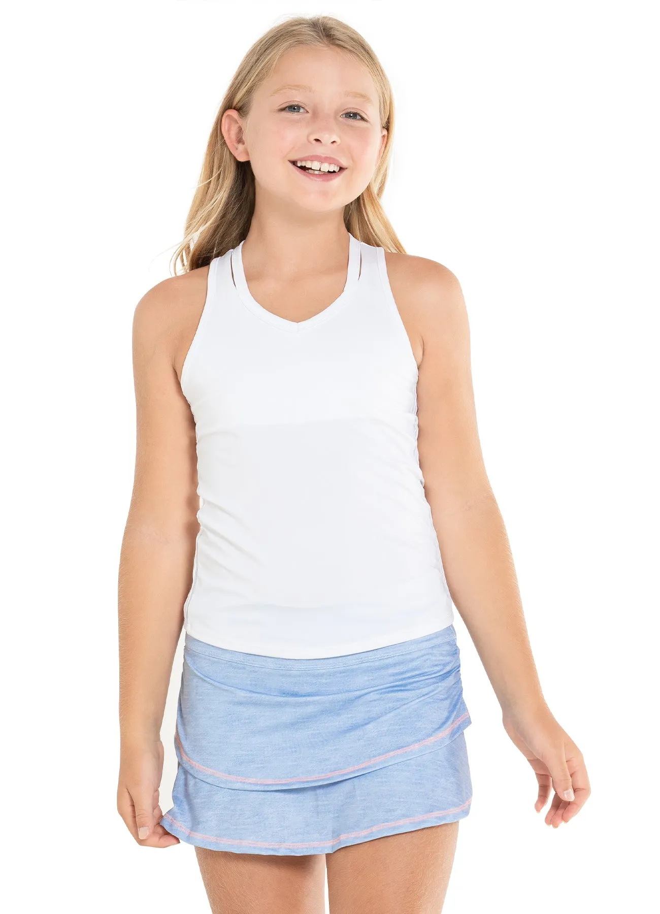 Chambray Ruche Tier Skirt (Girls)