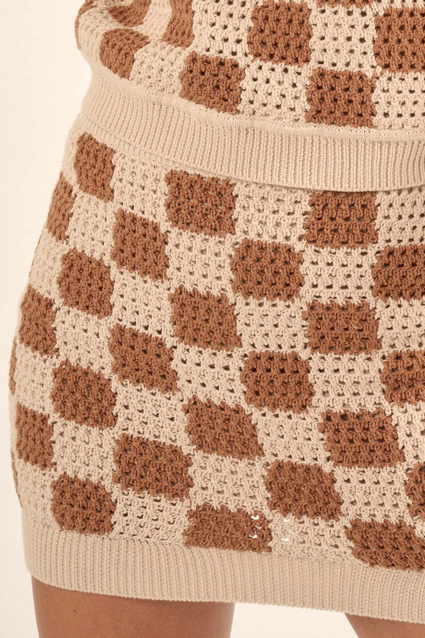 Check You Out Checker Crochet Knit Mini Skirt