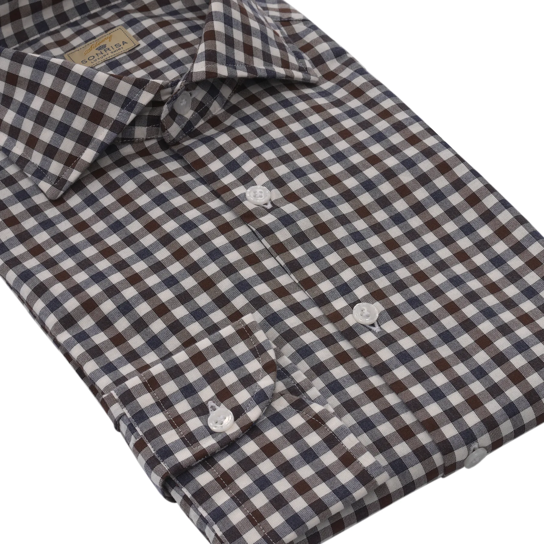 Checked Cotton Shirt in Brown