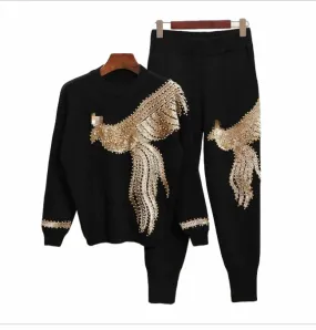 “Christine” Jeweled Sweatsuit- Black