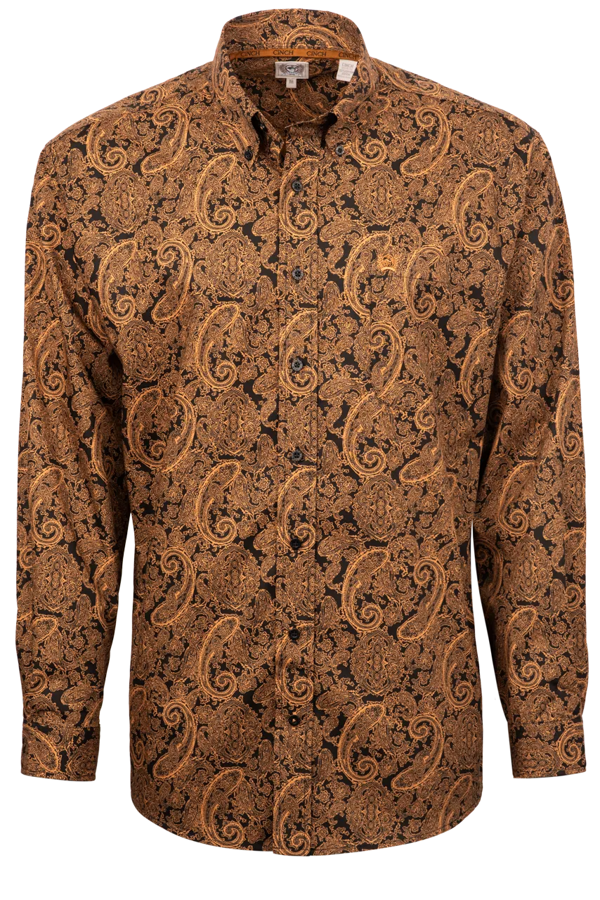 Cinch Button-Front Shirt - Black Paisley