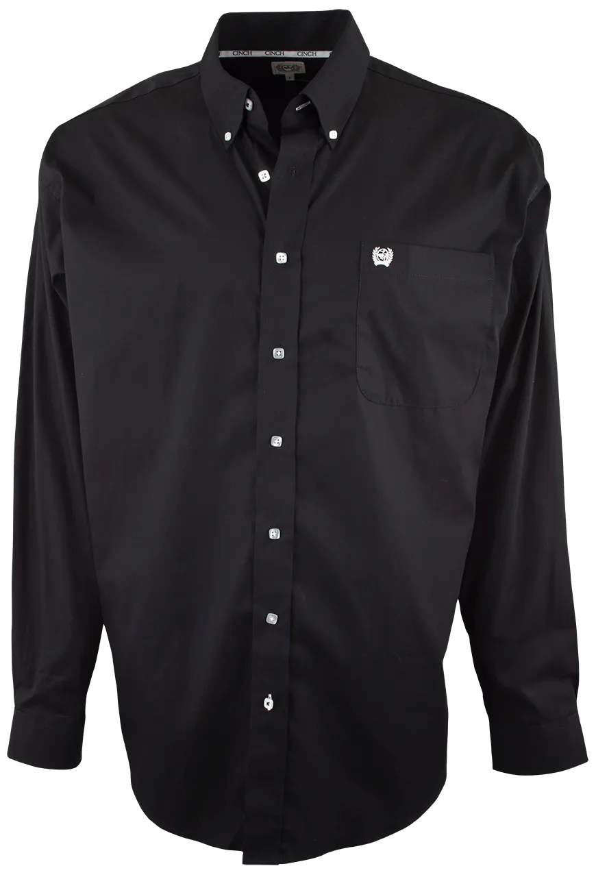 Cinch Button-Front Shirt - Solid Black