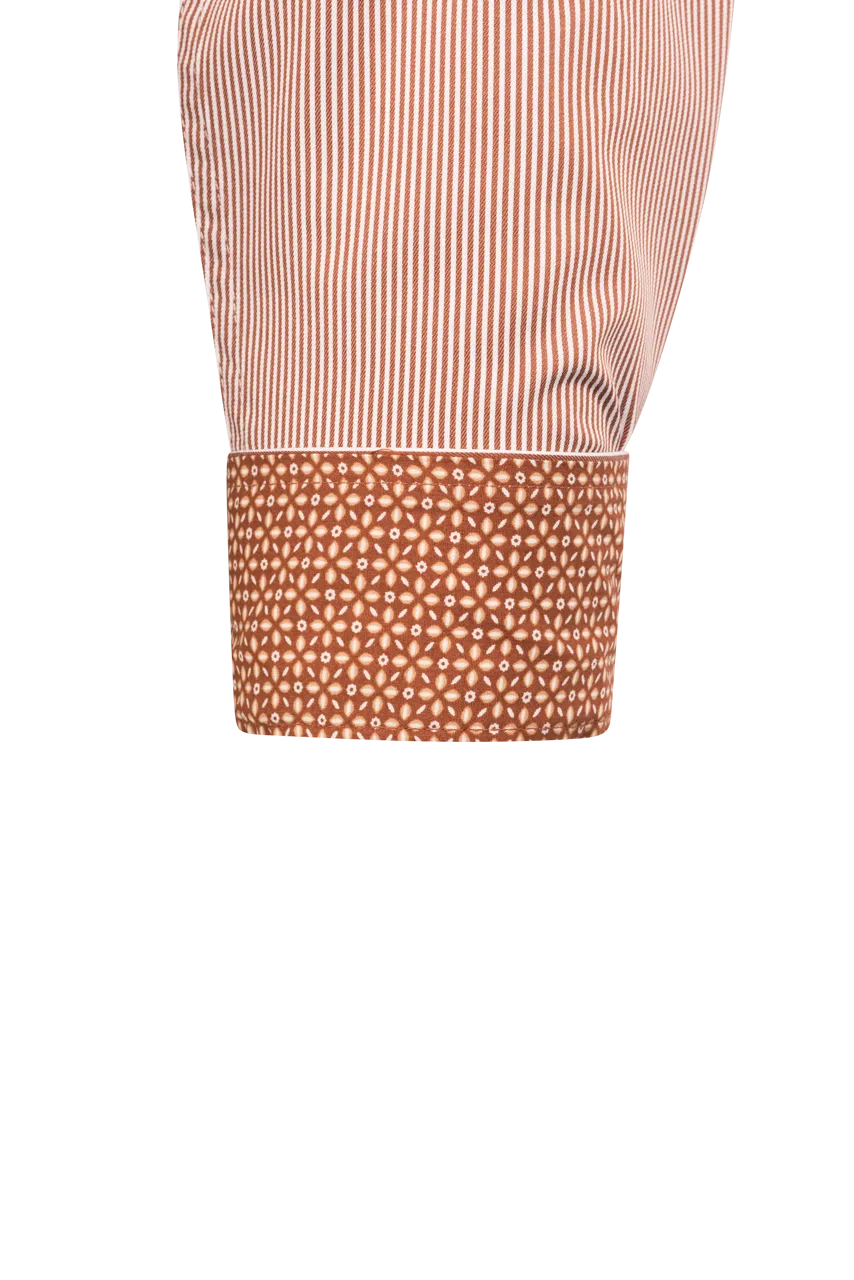 Cinch Striped Button-Front Shirt - Orange