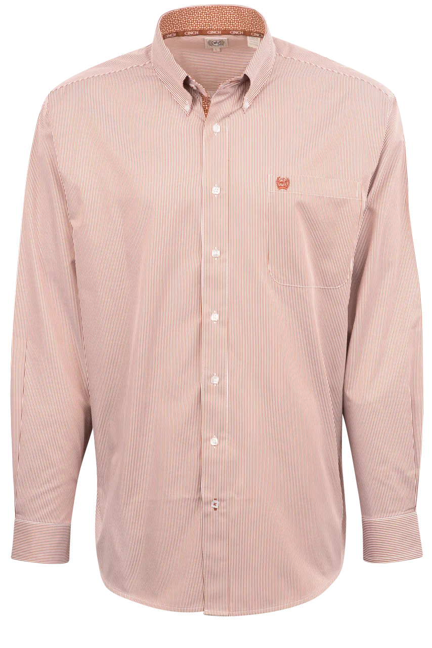 Cinch Striped Button-Front Shirt - Orange