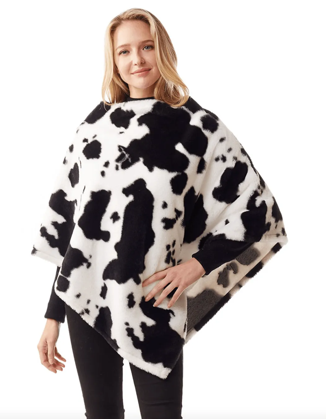 COW PRINT FAUX FUR PONCHO-LOF1257