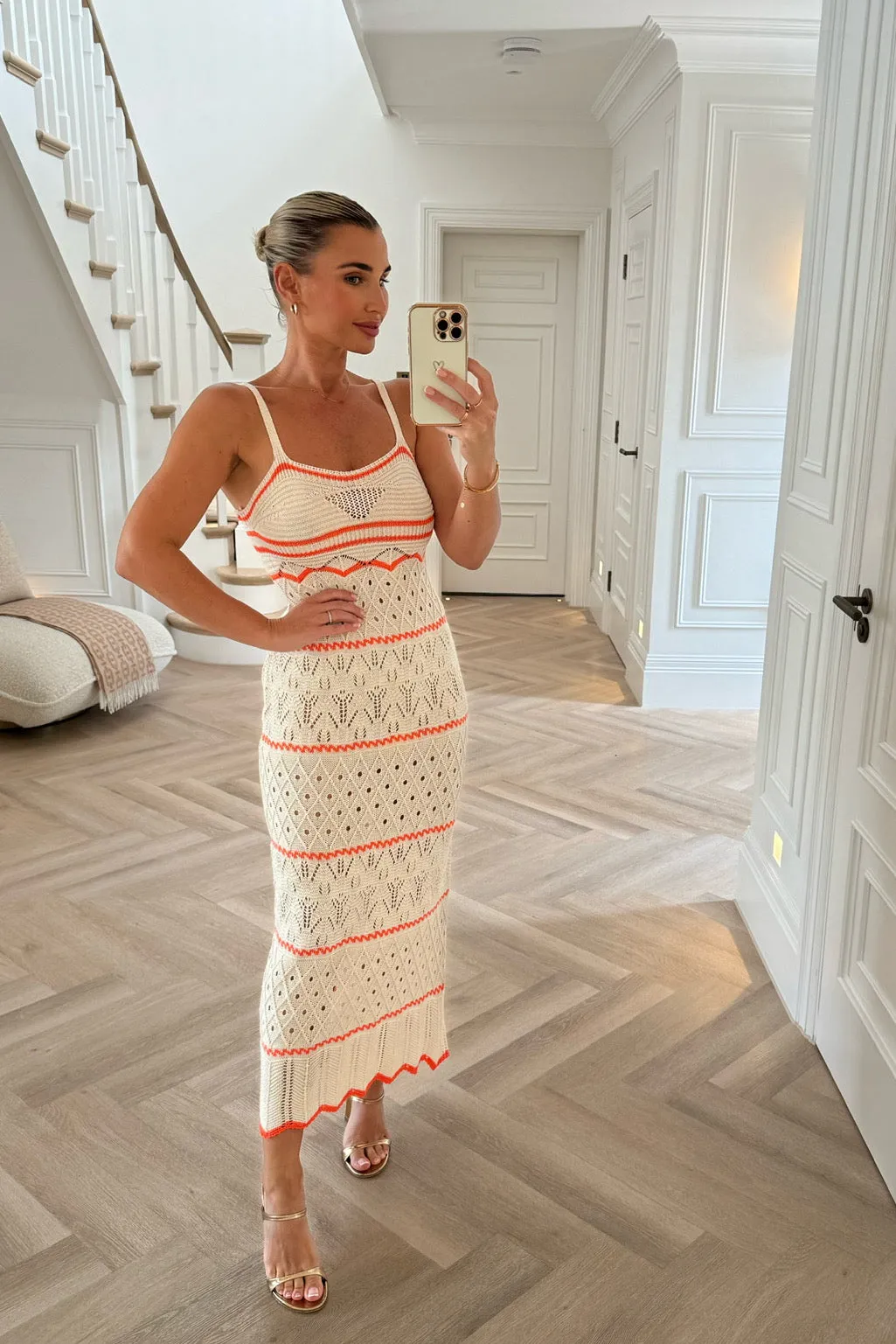 CREAM AND ORANGE KNITTED DRESS