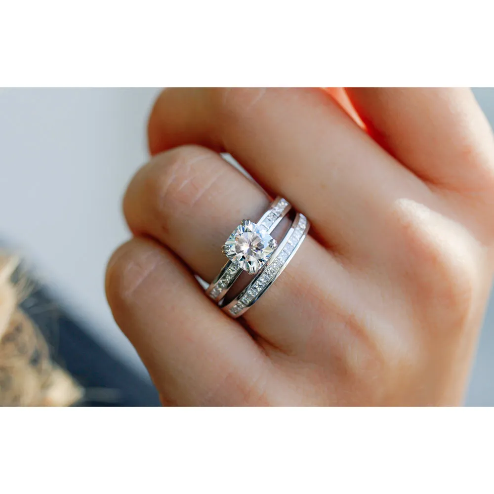 Cushion-cut Moissanite Bridal Set with Diamond Ring 3 CTW 14k White Gold