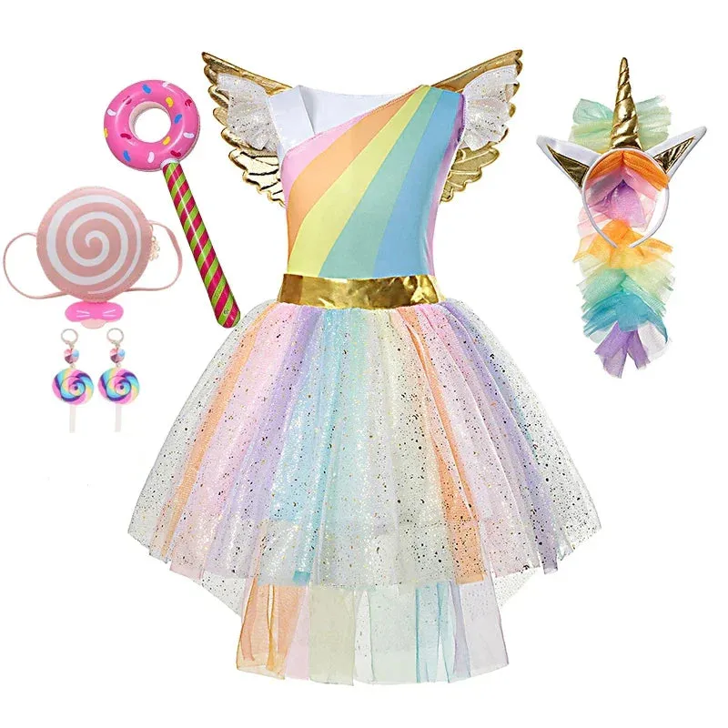 Cute Unicorn Dress Rainbow Ball Gown Baby Princess Party Kid Costume