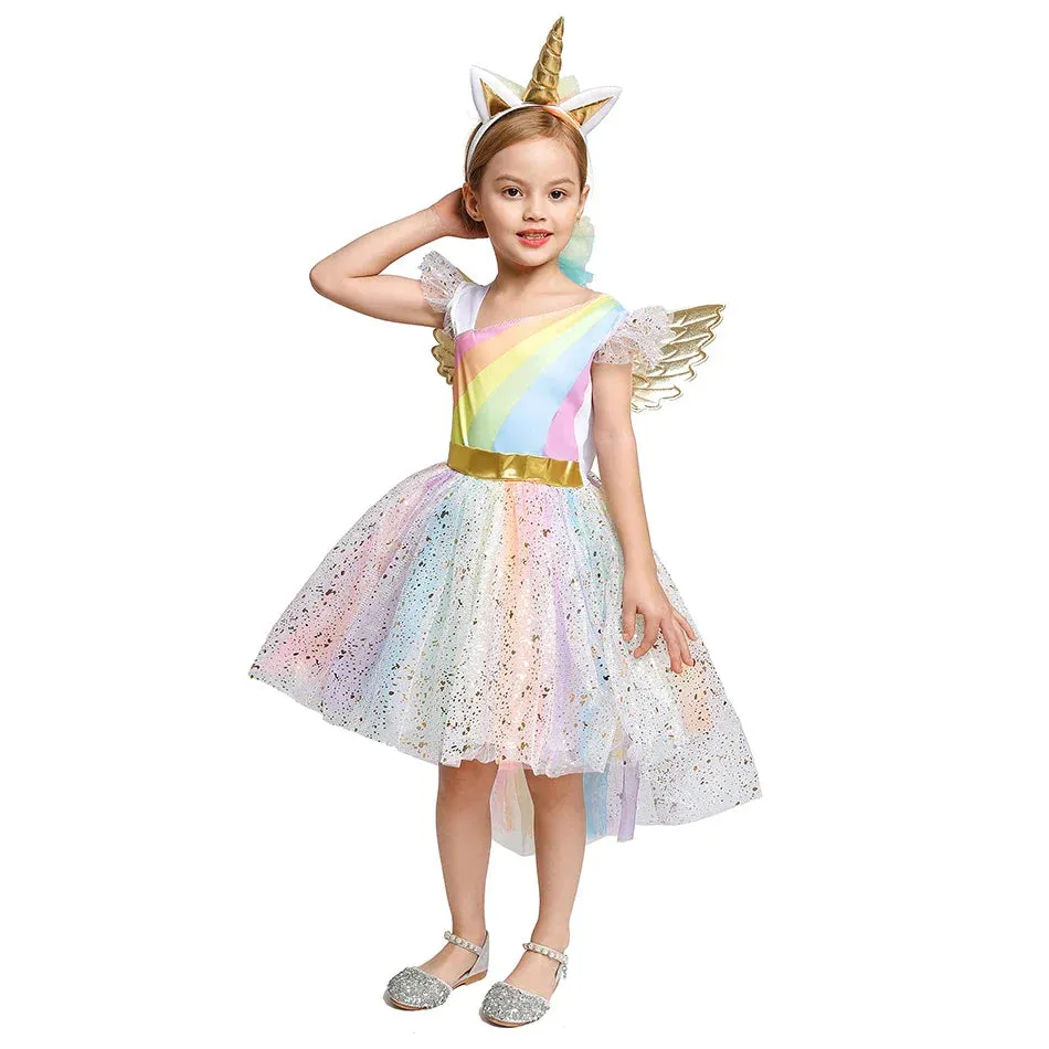 Cute Unicorn Dress Rainbow Ball Gown Baby Princess Party Kid Costume