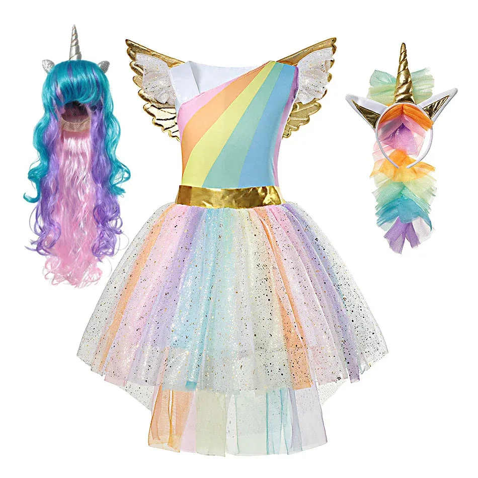 Cute Unicorn Dress Rainbow Ball Gown Baby Princess Party Kid Costume