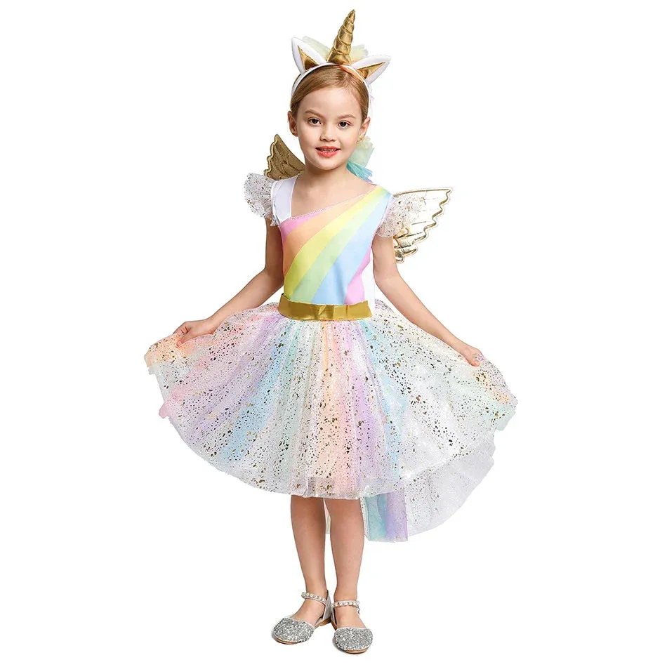 Cute Unicorn Dress Rainbow Ball Gown Baby Princess Party Kid Costume