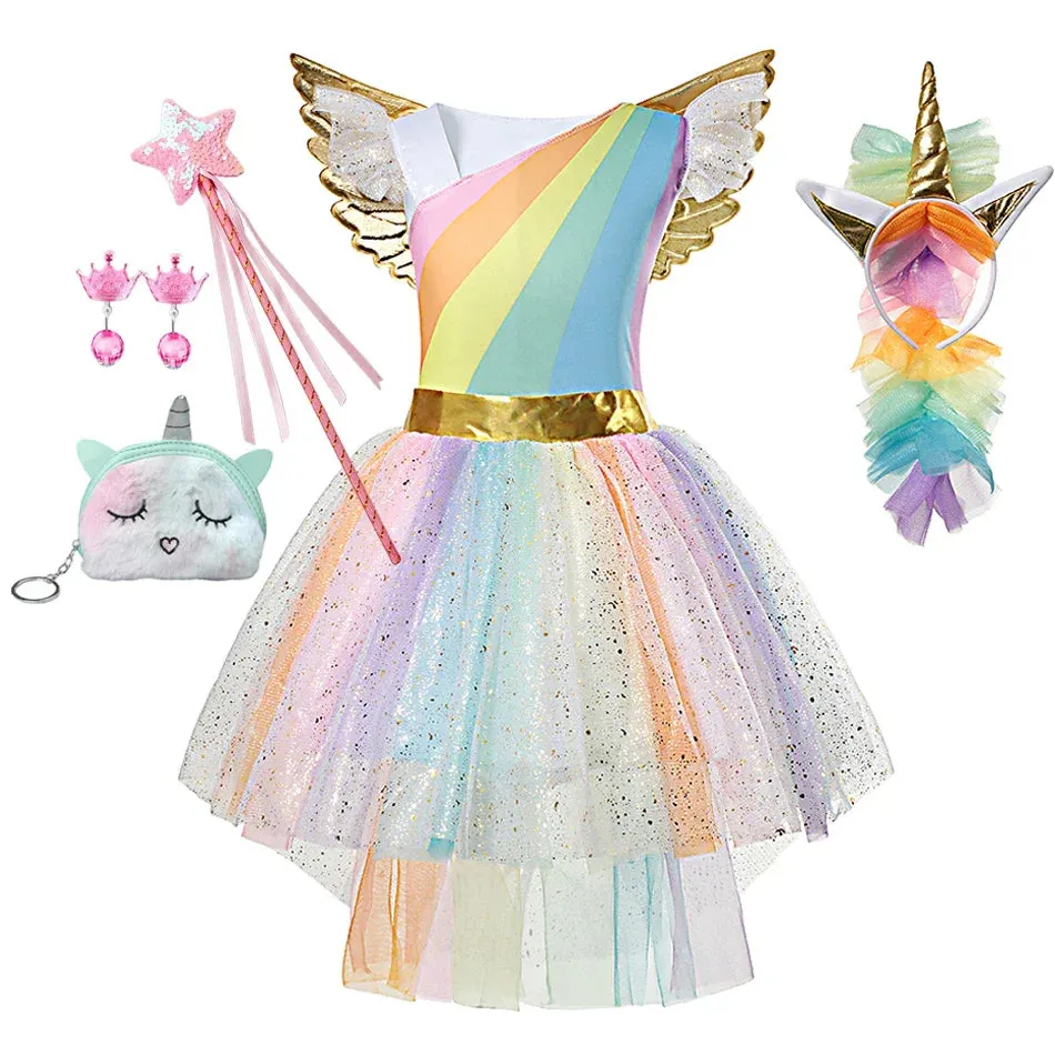 Cute Unicorn Dress Rainbow Ball Gown Baby Princess Party Kid Costume