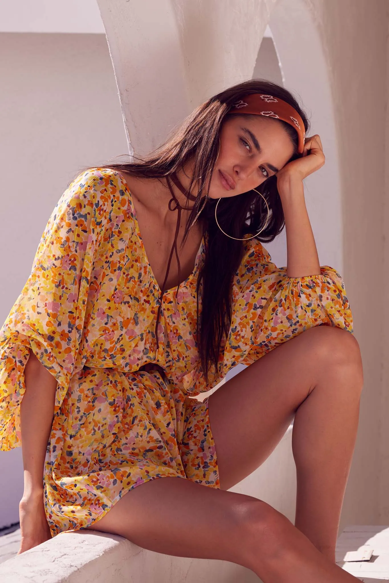 Day in the Sun Floral Chiffon Kimono Mini Dress