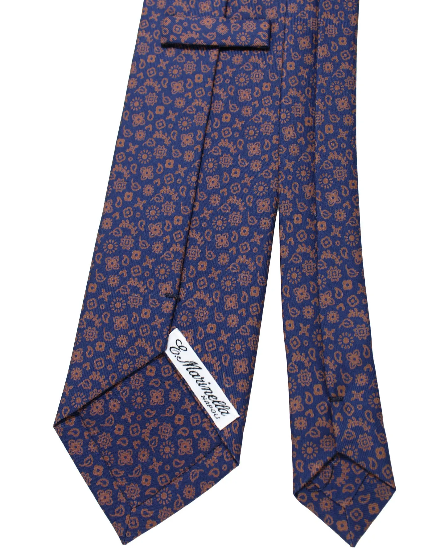 E. Marinella Tie Dark Blue Brown Floral Design