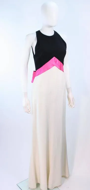 ELIZABETH ARDEN Black Pink Cream Gown Satin Bow Size 8