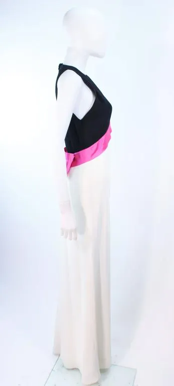 ELIZABETH ARDEN Black Pink Cream Gown Satin Bow Size 8