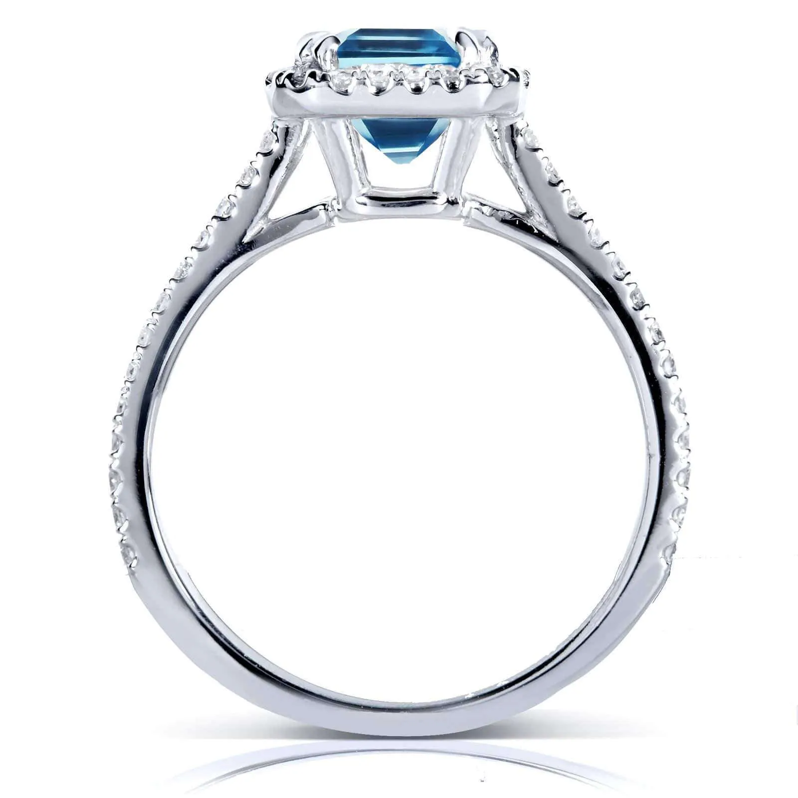 Emerald Cut Swiss Blue Topaz and Diamond Halo Ring 1 3/4ct CTW 14k White Gold