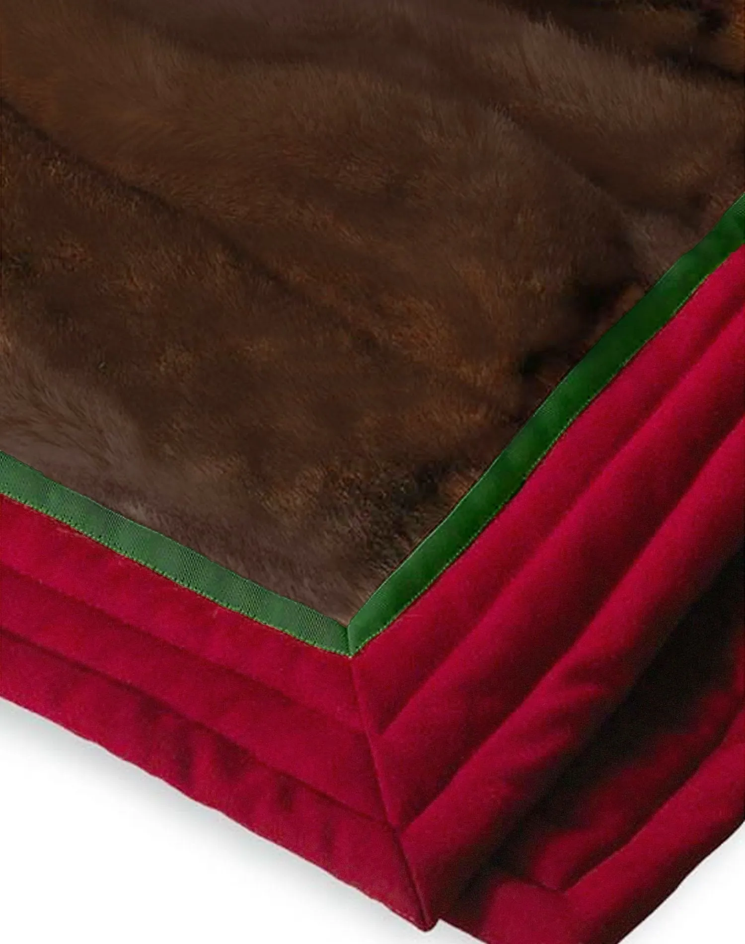 Faux fur throw in dark brown with red loden