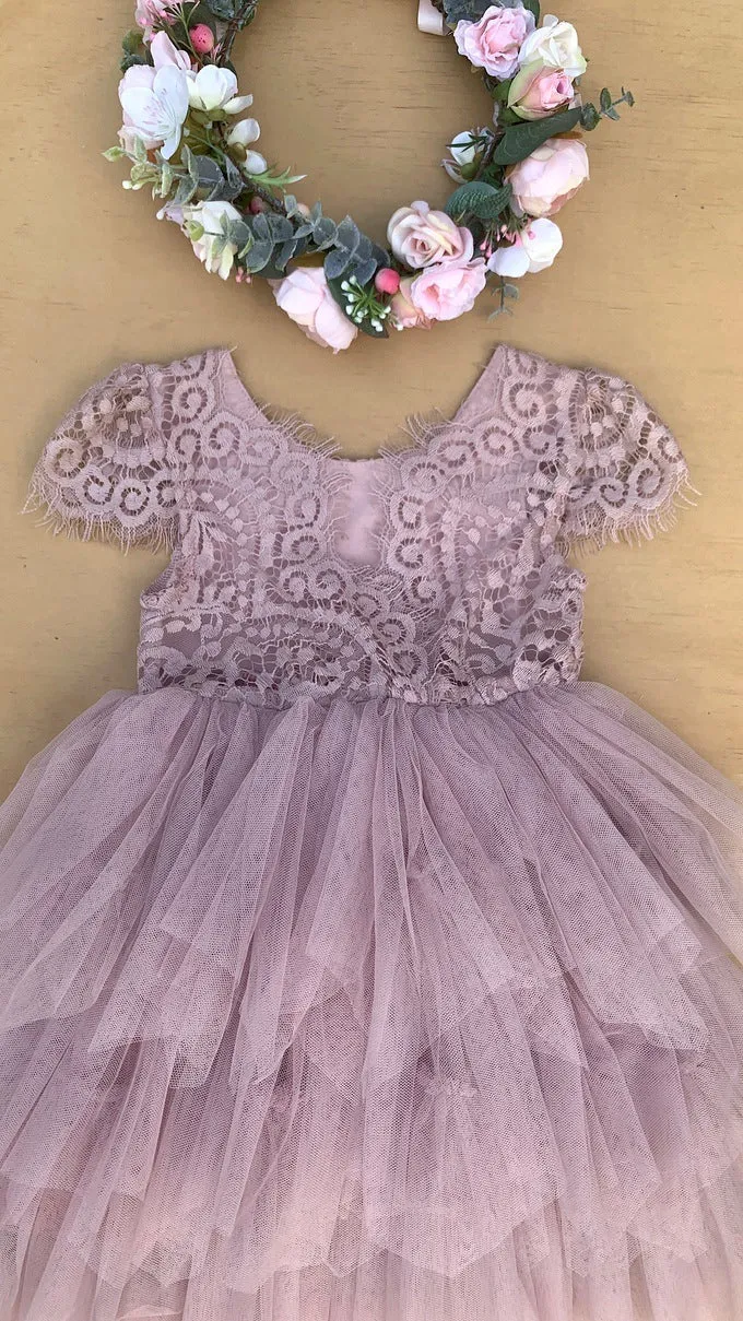 Felicity Capped Sleeve Dusty Pink Girls Dress