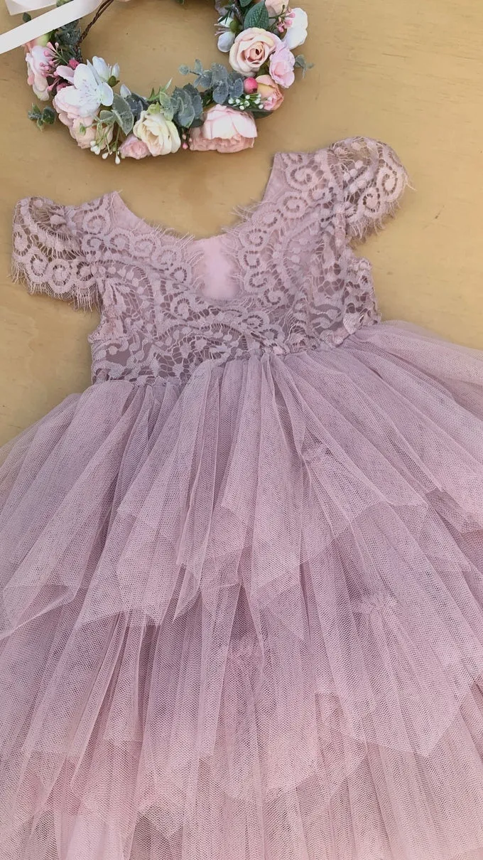 Felicity Capped Sleeve Dusty Pink Girls Dress