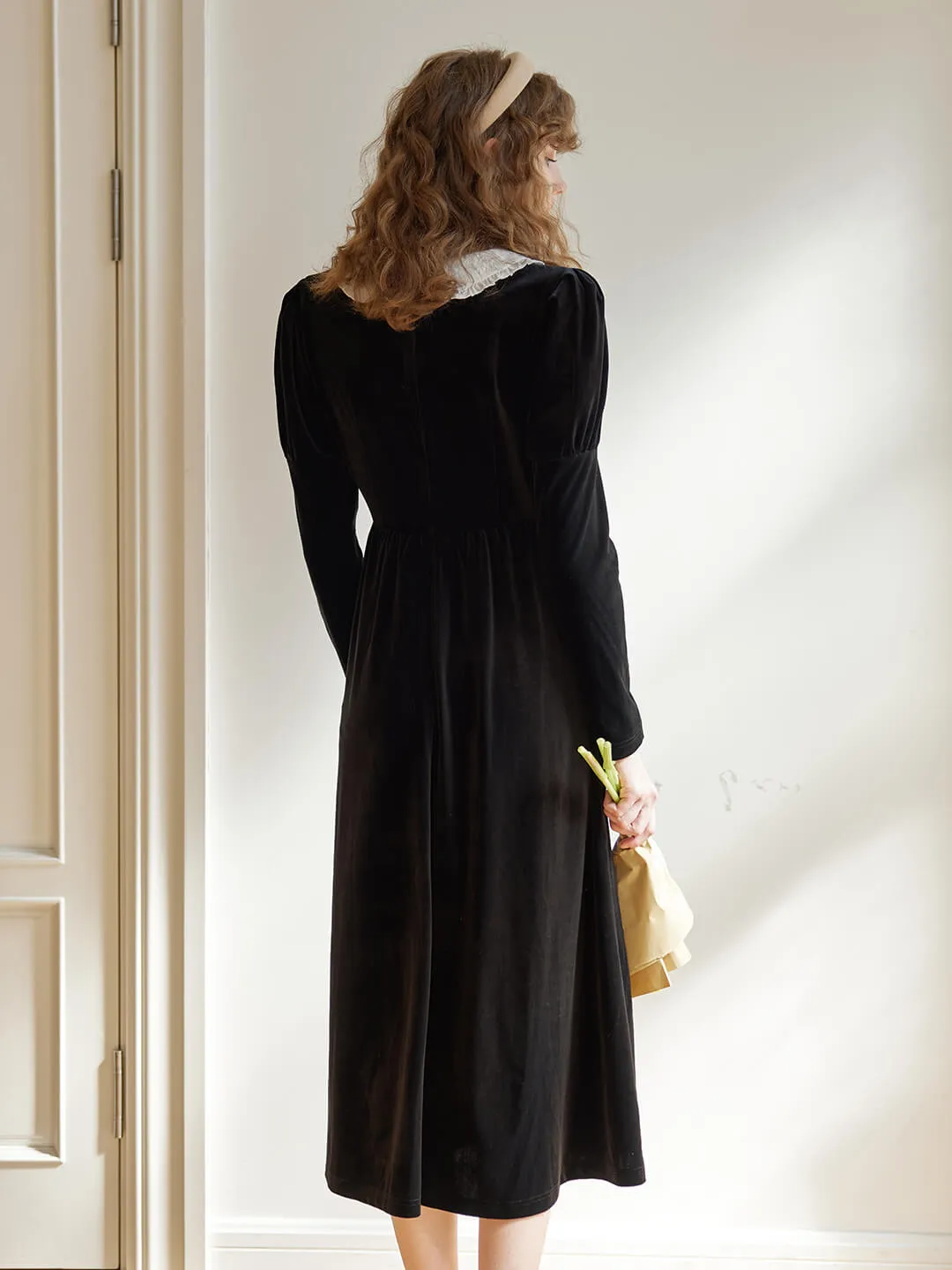 【Final Sale】Kiara Doll Collar Black Velvet Dress