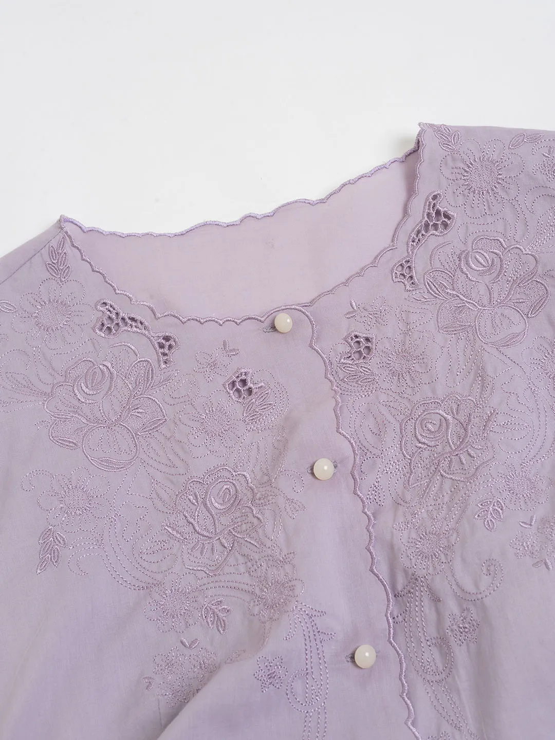 【Final Sale】Plus Size Gracie Round Collar Embroidery Blouse-Taro Purple