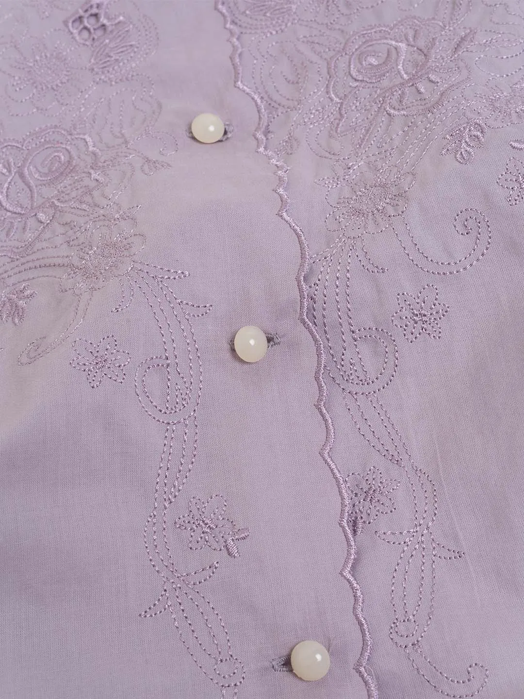 【Final Sale】Plus Size Gracie Round Collar Embroidery Blouse-Taro Purple