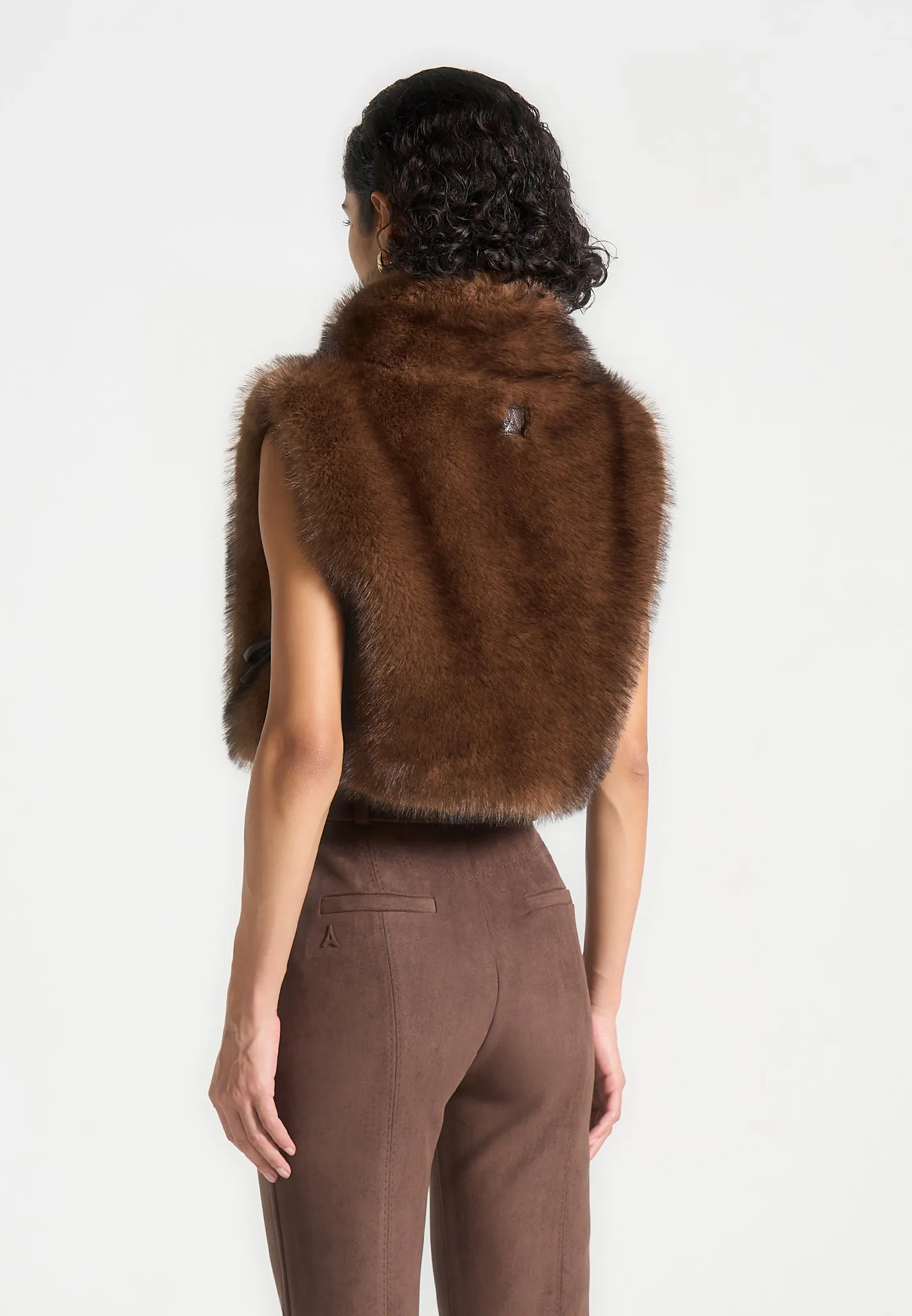 Fur High Neck Jumper with Ties - Brown