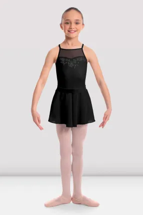 Girls Cameo Mesh Rose Embroidered Skirted Halter Leotard