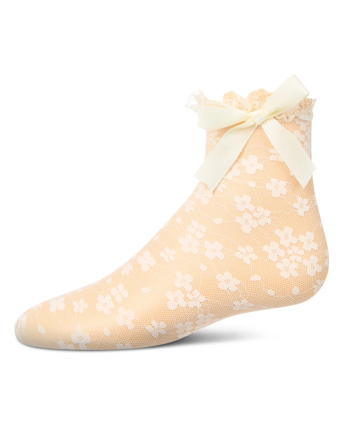 Girls Floral Lace Bow Trim Ankle Sock