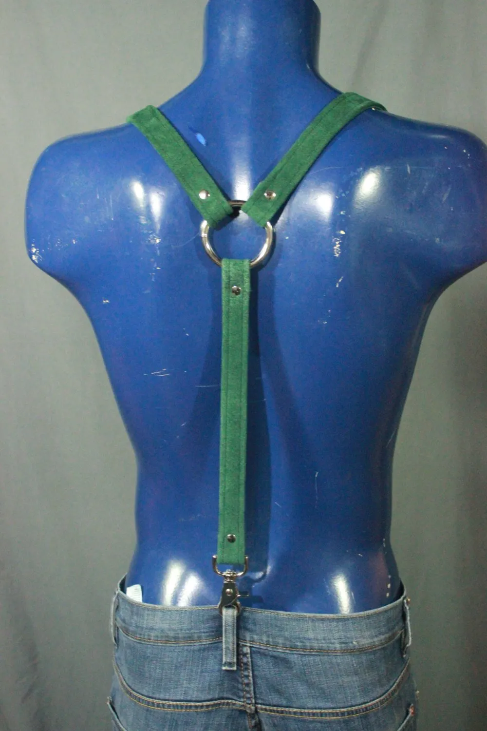 Green Suede Leather Suspenders