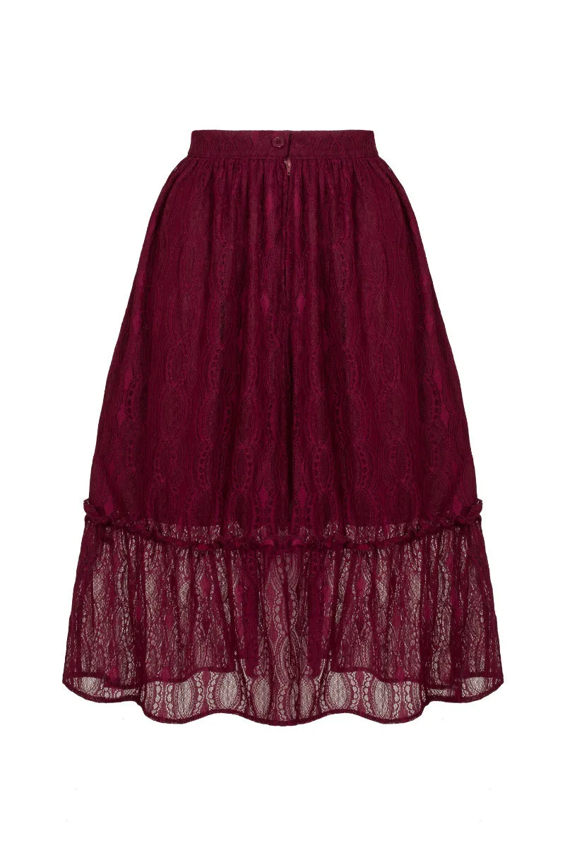 Hell Bunny Rhea Stretch Lace Burgundy Skirt