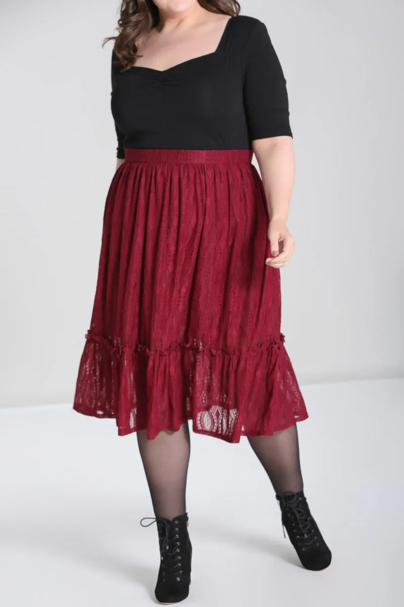 Hell Bunny Rhea Stretch Lace Burgundy Skirt