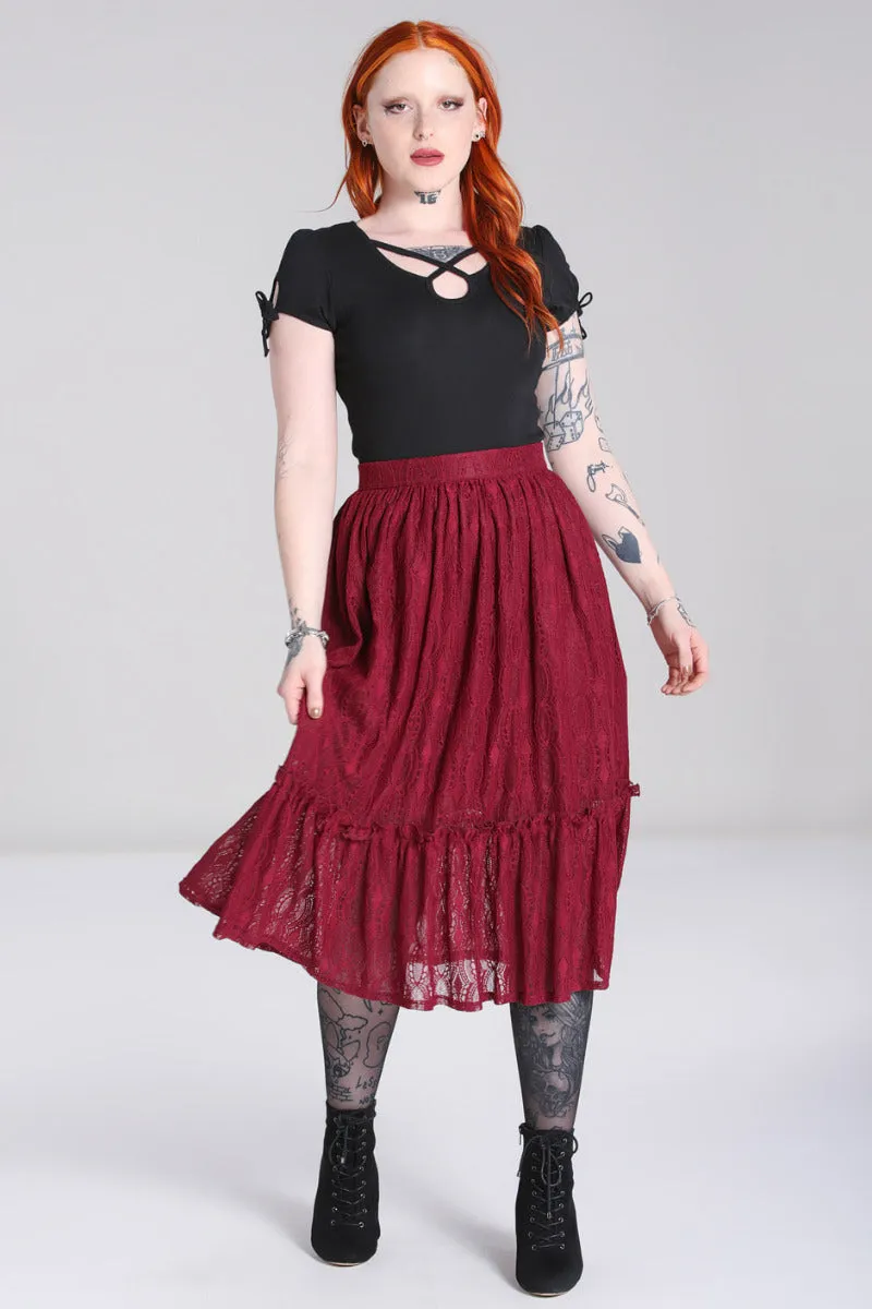 Hell Bunny Rhea Stretch Lace Burgundy Skirt