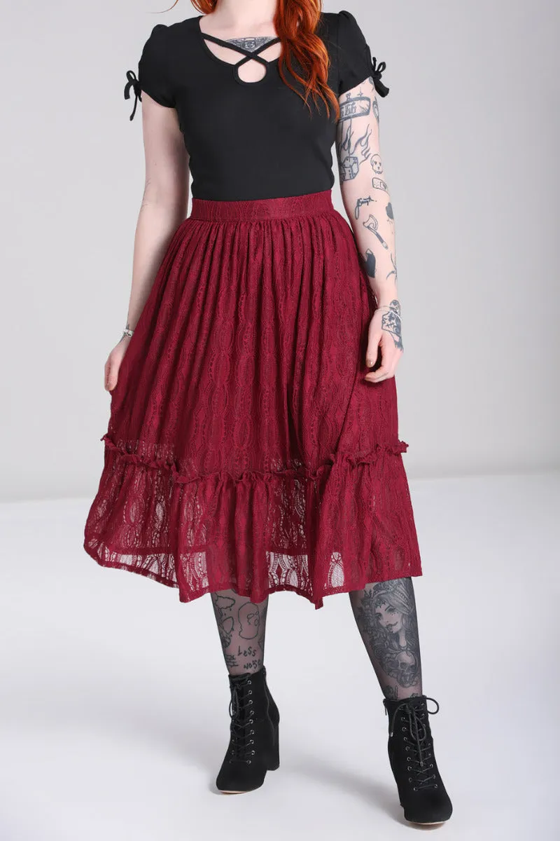 Hell Bunny Rhea Stretch Lace Burgundy Skirt