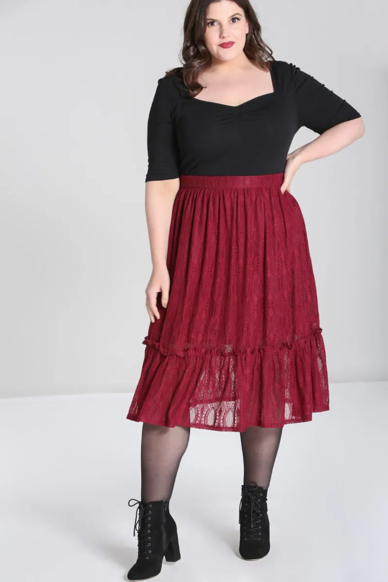 Hell Bunny Rhea Stretch Lace Burgundy Skirt