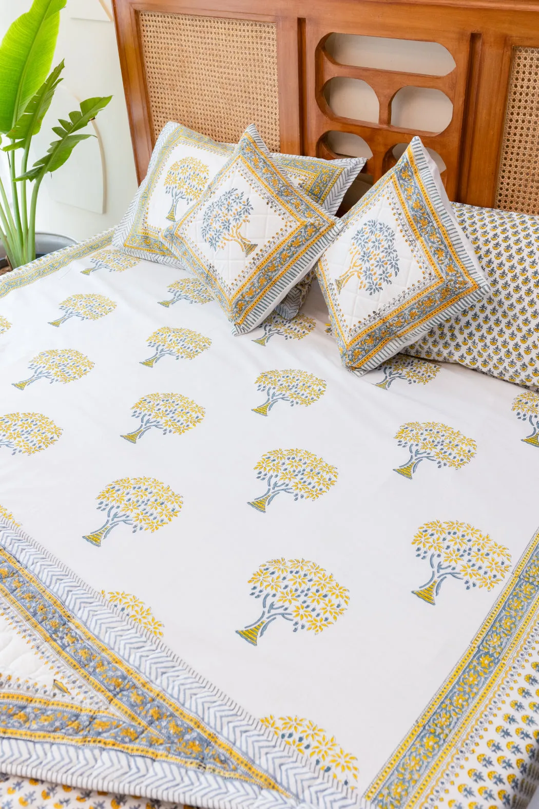 Heritage Blooms Hand Block Print Premium Bed Linen Set (6 Pieces)