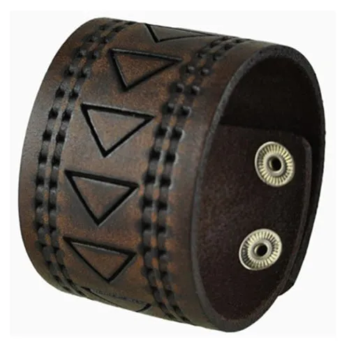 Hole Punched and Triangle Embossed Dark Brown Leather Cuff