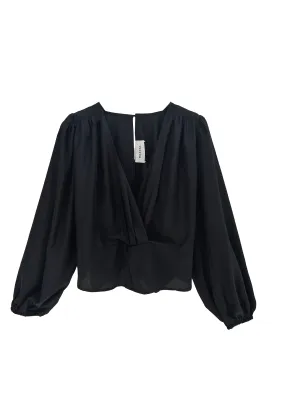 Ina Faux Wrap Blouse- Black Matte Satin