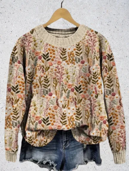 Iris - Embroidered Flowers Sweater