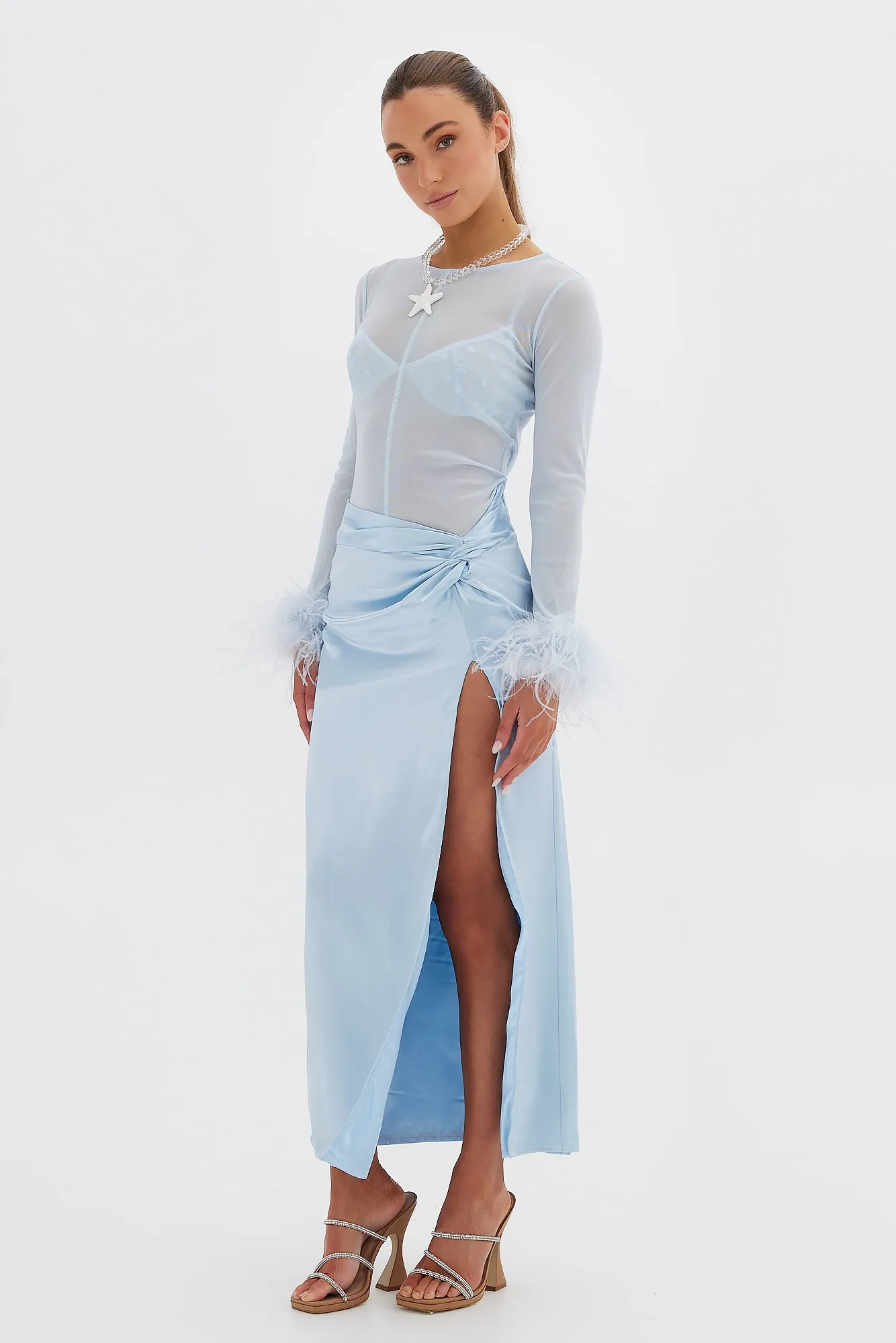 Iris Satin Silk Skirt - Blue