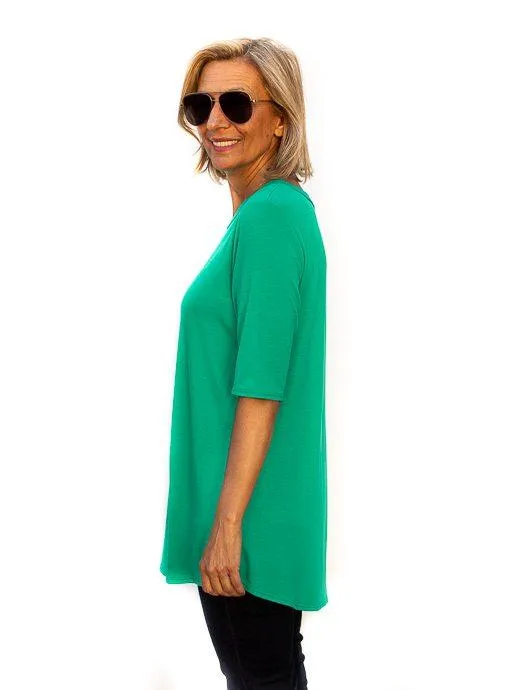 Kelly Green Round Neck Elbow Length Sleeve Top