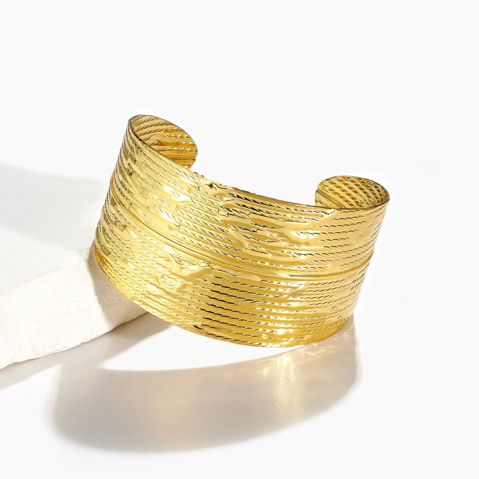 KissYan Gold Cuff Bracelets for Women,14k Gold Plated Adjustable Open Statement Wide Bangles Double-Layer Hollow Weave Hammered