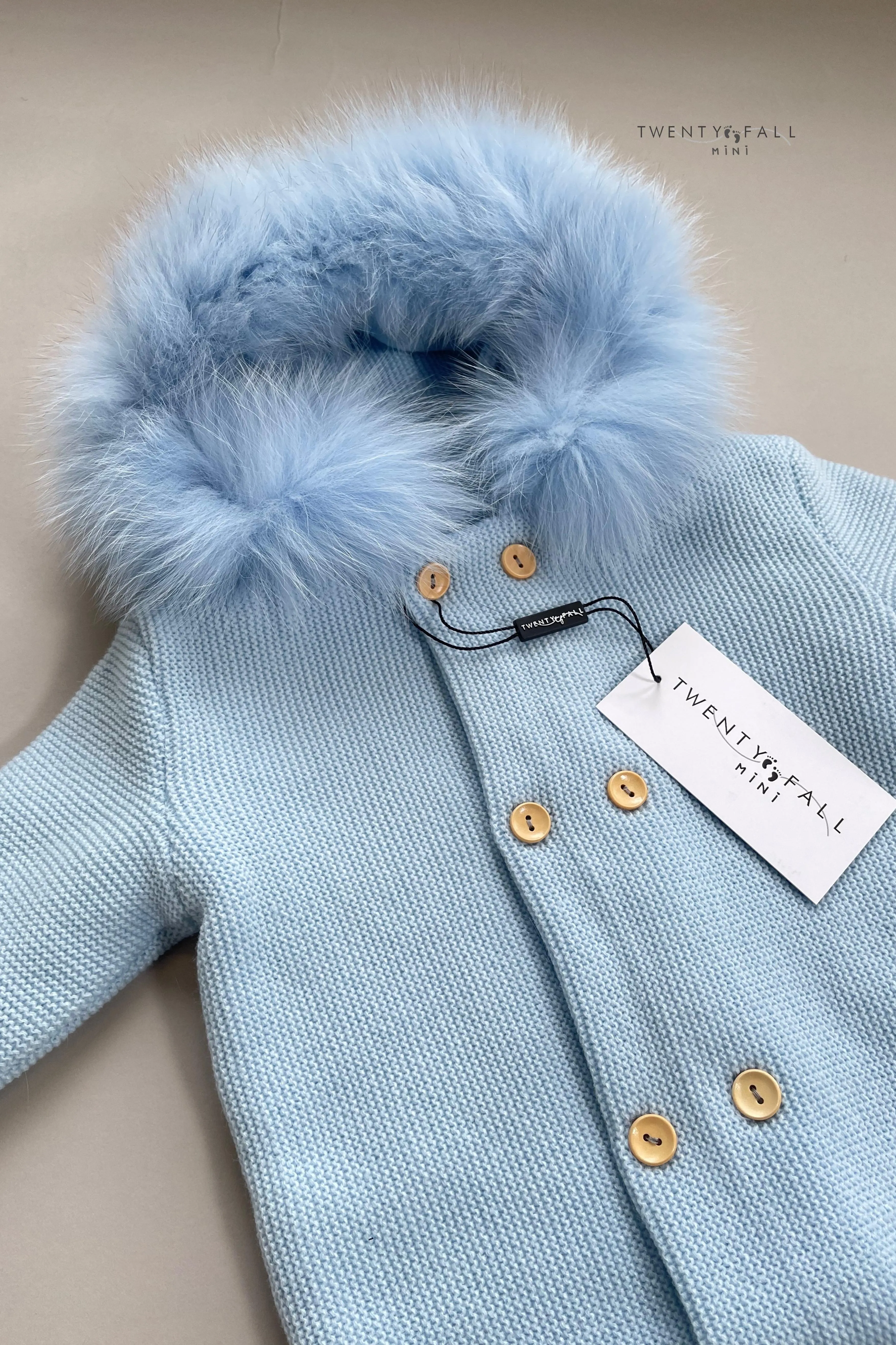 Knitted Pramsuit with Fox Fur Trim