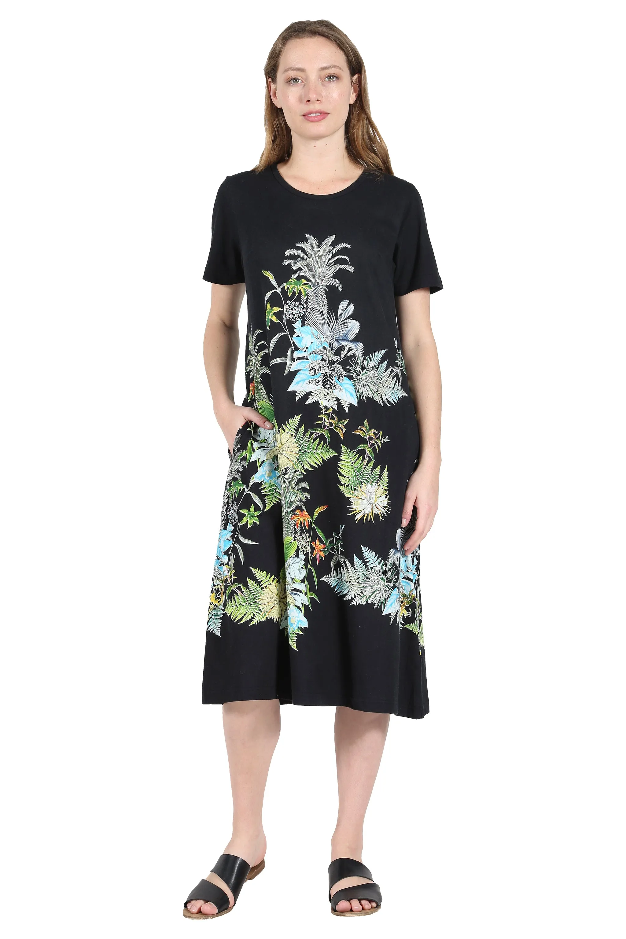 La Cera Printed A-Line Cotton Jersey Knit Dress