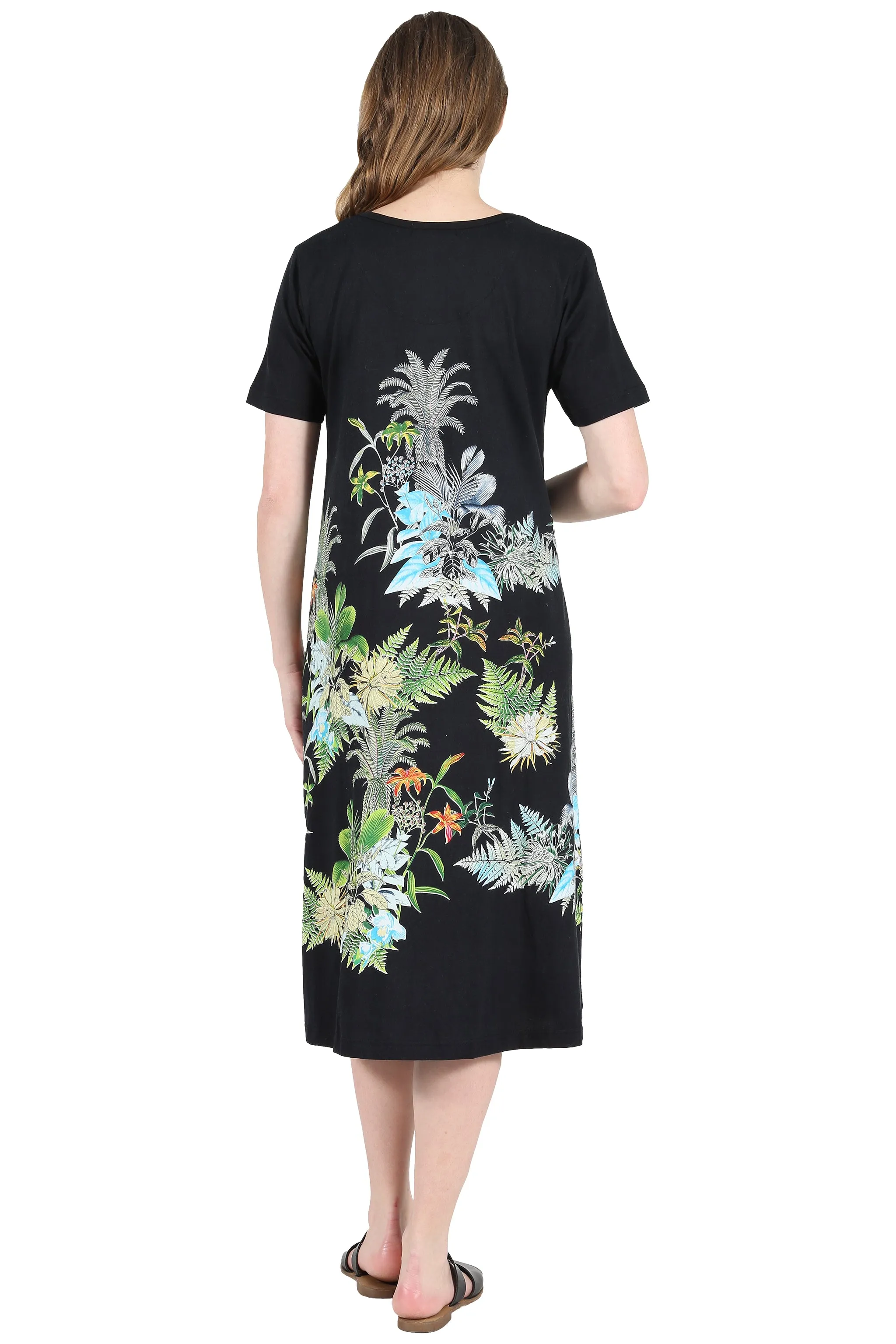 La Cera Printed A-Line Cotton Jersey Knit Dress