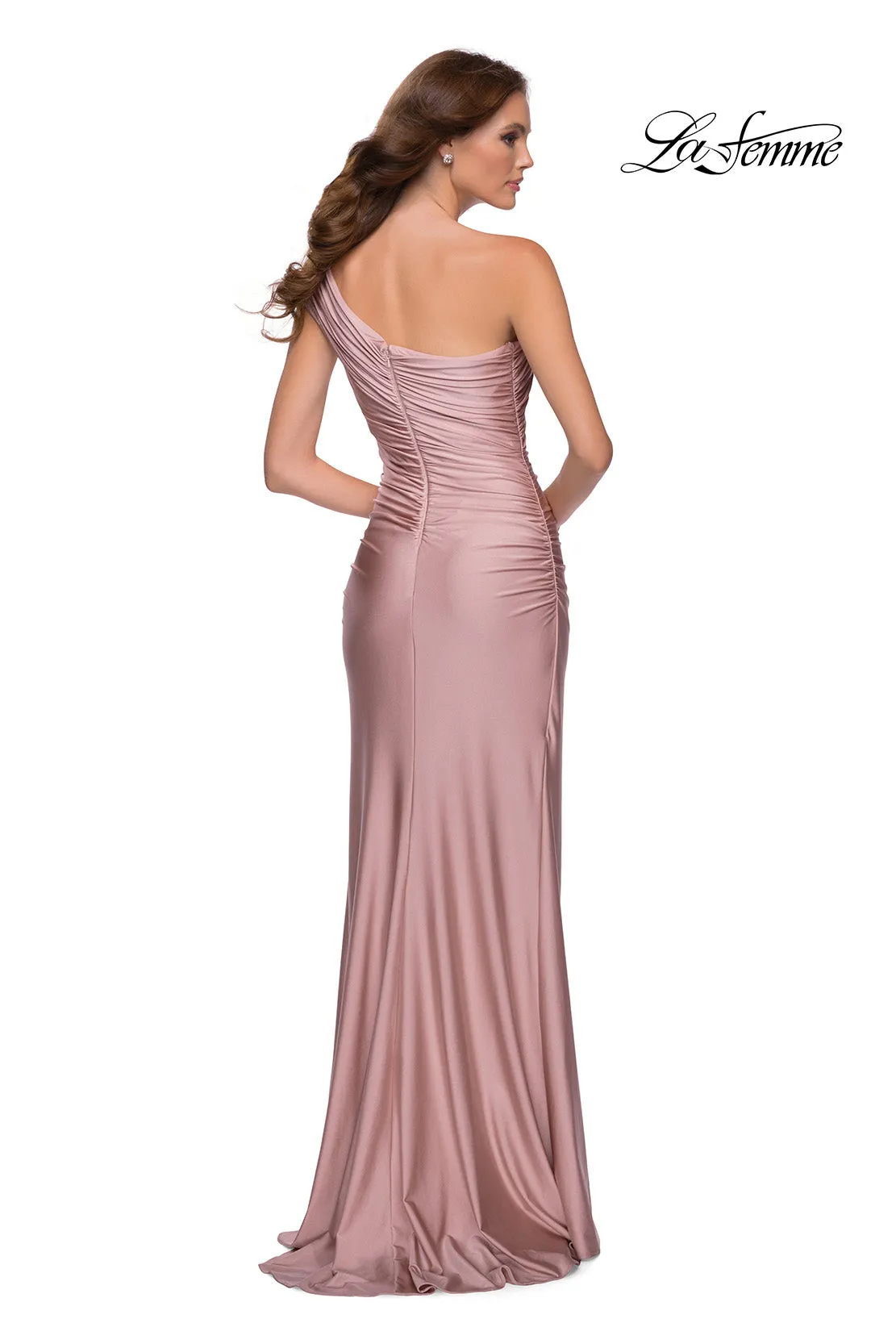 La Femme 29619 In Shiny Stretch Jersey One Shoulder Gown