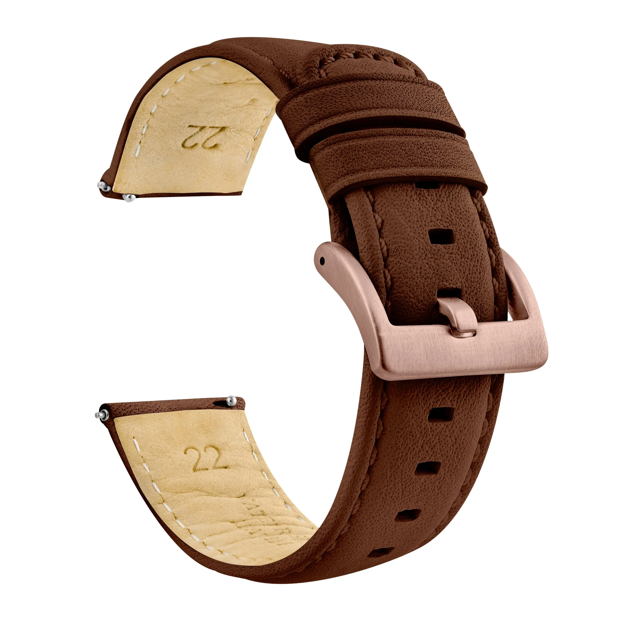 Light Brown Water Resistant Leather Brown Stitching Watch Band